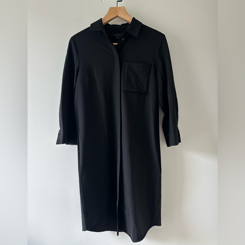 COS Textured Black Button-Up Dress Size 8